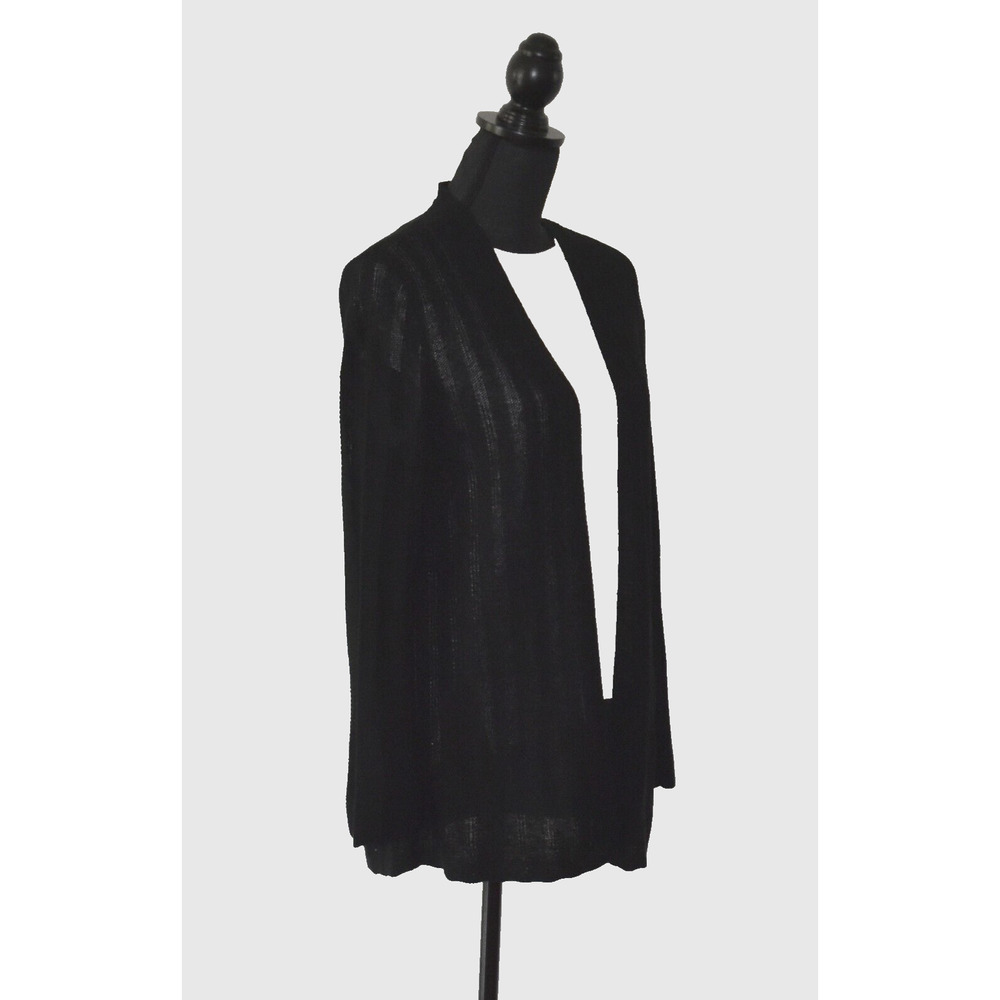 A5 NEW EILEEN FISHER Black Organic Linen & Silk Knit Open Front Cardigan Size PS - Picture 2 of 5